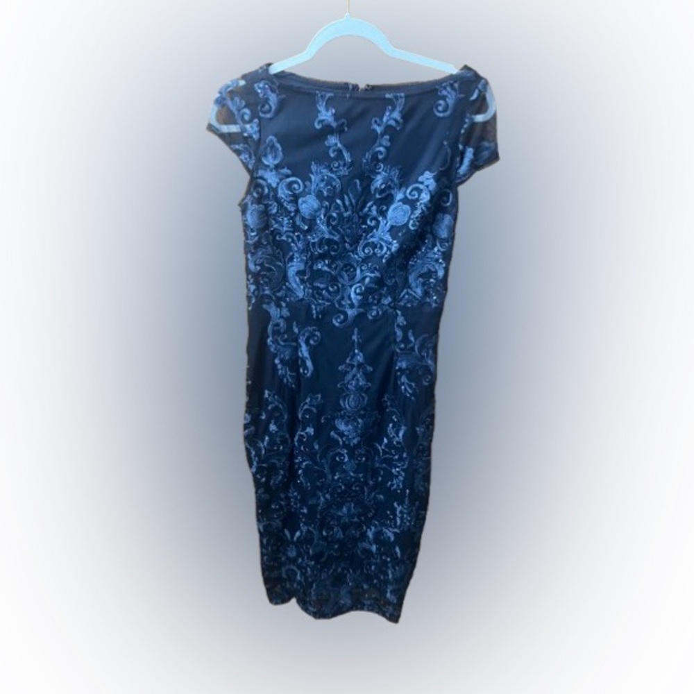 Marina Blue Lace Embroidered Sequin Dress